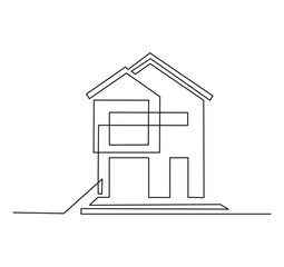 Abstract house line art drawing style. Detached family house minimalist black design isolated on white background. Vector illustration.