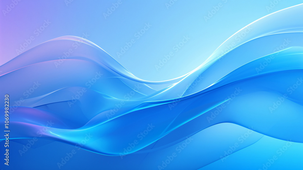 Poster a smooth abstract illustration displaying flowing waves of blue and purple hues against a soft gradi