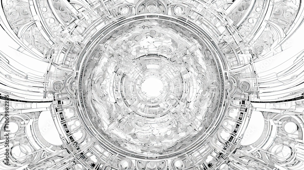 Poster Abstract Monochromatic  Circular Pattern with Geometric Shapes