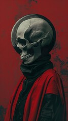 Surreal Skull Portrait with Red Background - Dark and Mysterious Digital Art