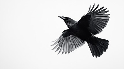 Obraz premium Black and White Crow in Flight
