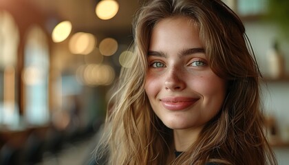 Obraz premium Hairdresser creating beautiful hairstyle for stylish young woman with long hairs at modern luxury 