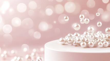 White podium and pearls,Product display,3d illustration,standing podium advertisement,concept skin care cosmetics solution,Podium,stage pedestal platform,3d rendering.