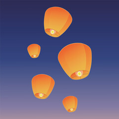 Chinese traditional sky lantern illustration. Traditional Chinese festival lanterns.