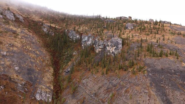 Rugged Mountains Near Engineer Creek, Dempster Highway, Yukon, Canada - Drone Shot