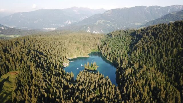 Stunning aerial view of the Lake Cauma (Caumasee),Flims, Grisons (Graub&uuml;nden), Switzerland