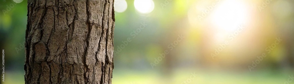 Poster close-up of a tree bark section with visible textures and grooves, captured in sharp focus, with sof