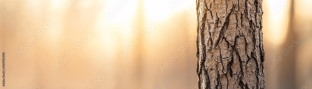 Poster close-up of a tree bark section with visible textures and grooves, captured in sharp focus, with sof