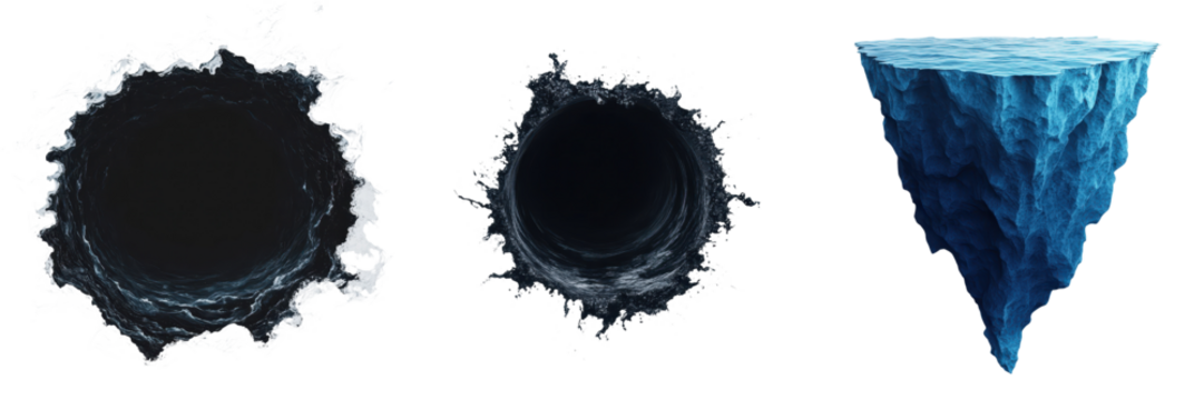 Dramatic monochrome abyssal chasm scene featuring rugged geological formations deep crevices shadowy depths and a sense of vast untamed natural power