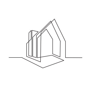 recommend clip art: Abstract house line art drawing style. Detached family house minimalist black design isolated on white background. Vector illustration.