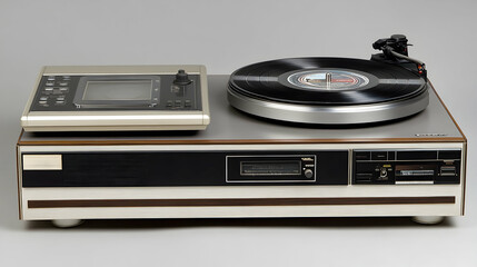 Obraz premium Vintage stereo system with turntable, cassette deck, and digital display.