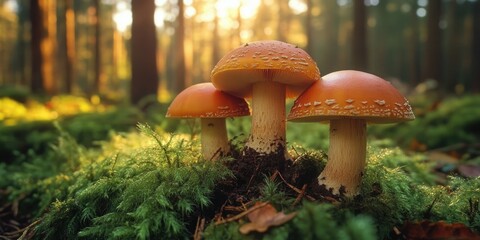 Mushrooms in a Mossy Forest