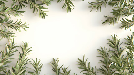 White background with a frame of green rosemary sprigs.
