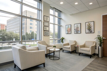 Fototapeta premium A contemporary waiting room interior featuring a stylish, minimalist design.
