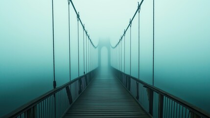 Bridge covered in morning fog.