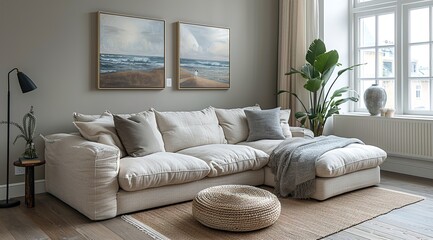 Fototapeta premium Cozy Living Space with Comfortable Sofa and Stylish Furniture 