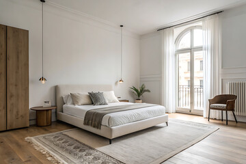 Obraz premium A spacious and elegant bedroom with a minimalist design