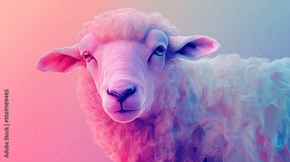 Poster a colorful, artistic representation of a sheep with a vibrant gradient background.