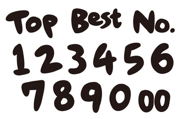 ランキングアイコンのイラスト（Best、Top、No.）のセット（手描き・モノクロ）