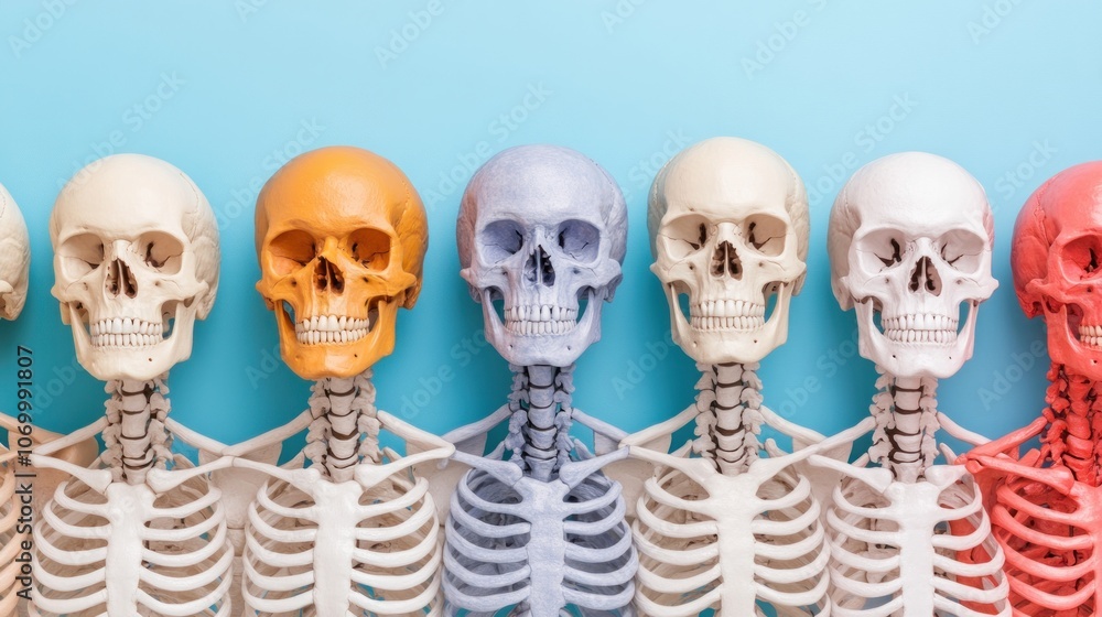 Poster colorful skeleton models display diverse anatomical structures