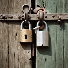 lock on a wooden door. security concept