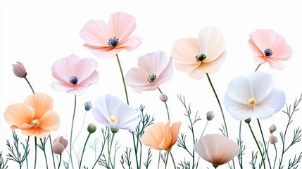 Delicate Watercolor Flowers in Soft Pastels