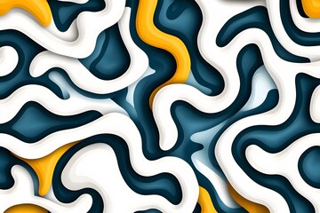 An abstract design featuring flowing curves in blue, white, and yellow, creating a dynamic, textured appearance.