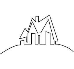 Abstract house line art drawing style. Detached family house minimalist black design isolated on white background. Vector illustration.