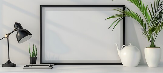 Stylish Black Frame Poster Mockup with Green Scenery Decor