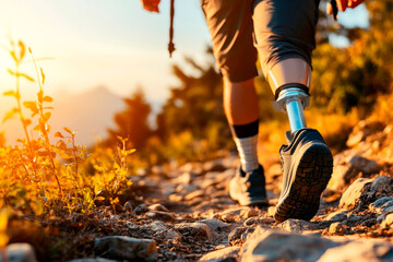  A Prosthetic-Limb Hiker's Journey Through Rugged Mountain Terrain.Triumph Over Trails