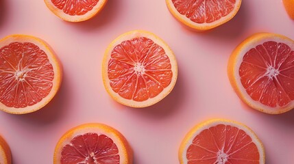 Pink Grapefruit Slices Pattern - Fresh Citrus Fruit Background