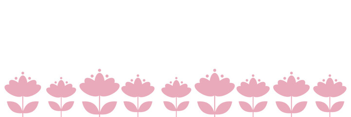 Pink flower banner, vector footer, floral illustration background design