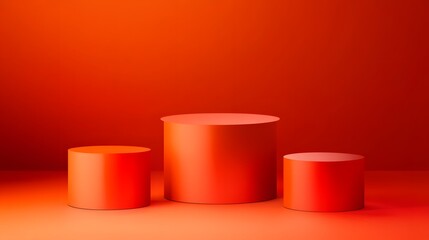
Realistic 3D orange cylindrical podium background with cube pedestal, Clean empty wall scene. Minimal mockup or abstract product display presentation, Stage showcase. Platforms vector geometric desig