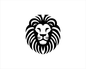 Lion head logo, lion head icon, lion face logo. Simple silhouette. Flat style. Black lion face icon logo. Logo design template. Vector illustration. Animal logotype concept. 