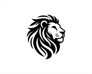 Lion head logo, lion head icon, lion face logo. Simple silhouette. Flat style. Black lion face icon logo. Logo design template. Vector illustration. Animal logotype concept. 