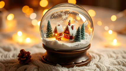 Charming snow globe with a Christmas scene inside. Generative AI