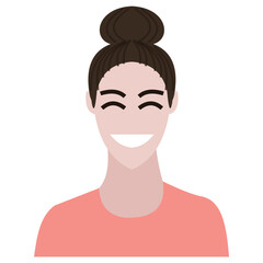Vector illustration of a woman smiling broadly with her hair in a ponytail.
