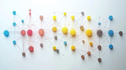 Obraz premium Abstract network of interconnected circles in various colors on a white background.