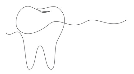 Tooth One line drawing on white background