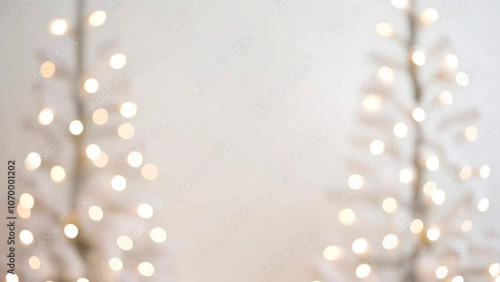 Poster a soft-focus image of festive trees illuminated with warm lights, creating a cozy and joyful ambianc
