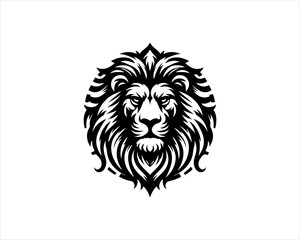 Lion head logo, lion head icon, lion face logo. Simple silhouette. Flat style. Black lion face icon logo. Logo design template. Vector illustration. Animal logotype concept. 