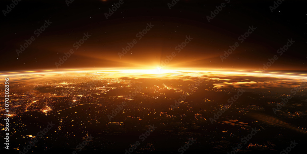 Poster a dark screen with a thin line of light gradually appearing on the horizon, representing the first l