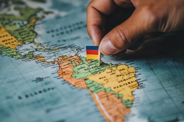 Flag of Colombia Pinned on a World Map