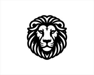 Lion head logo, lion head icon, lion face logo. Simple silhouette. Flat style. Black lion face icon logo. Logo design template. Vector illustration. Animal logotype concept. 