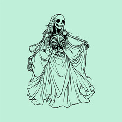 She skeleton dancing line art