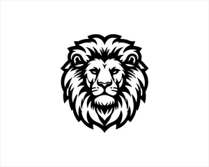Lion head logo, lion head icon, lion face logo. Simple silhouette. Flat style. Black lion face icon logo. Logo design template. Vector illustration. Animal logotype concept. 