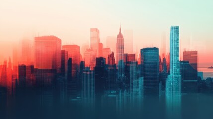 Captivating abstract image depicting a city skyline with an overlay of fluctuating financial data and charts illustrating the dynamic nature of the economy and market trends
