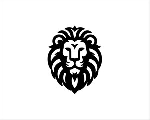 Lion head logo, lion head icon, lion face logo. Simple silhouette. Flat style. Black lion face icon logo. Logo design template. Vector illustration. Animal logotype concept. 