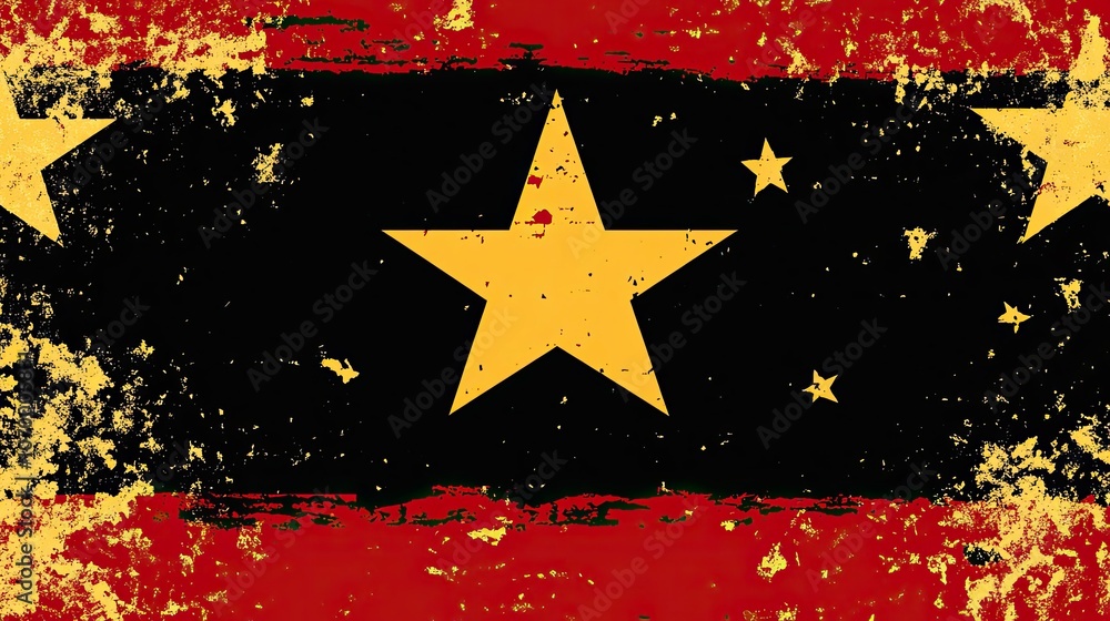 Poster grungy textured flag featuring a bold star on a dark background generative ai