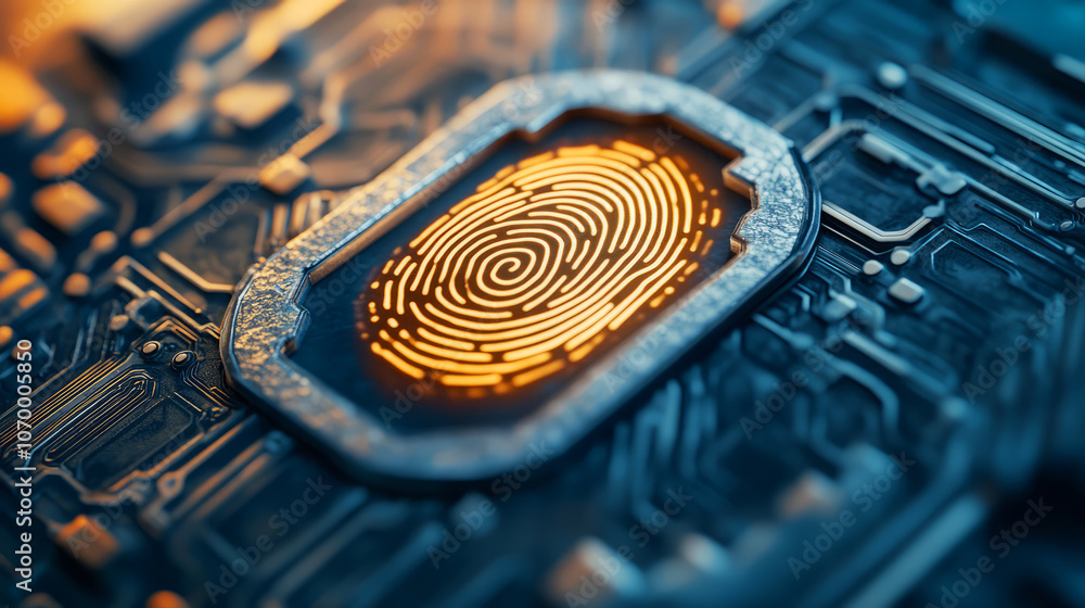 Poster explore the future of technology with intricate fingerprint patterns on circuit boards for enhanced 